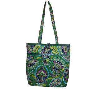 Vera Bradley Large Green Paisley Floral Quilted Tote Bag 3 Internal Pockets